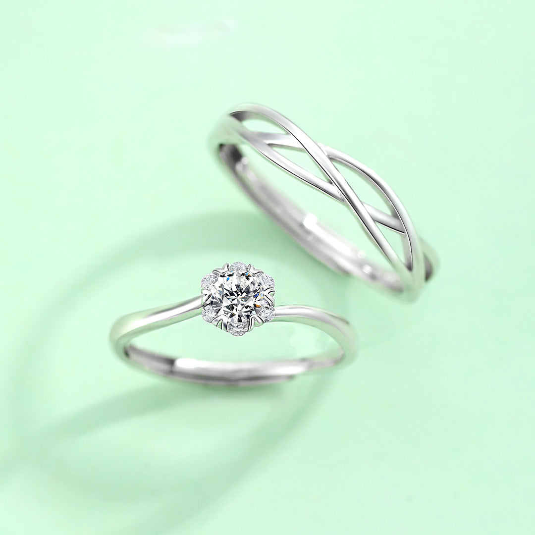 Planderful S925 Sterling Silver Galaxy Couple Ring Open Adjustable Zircon Jewelry For Couples Elegant