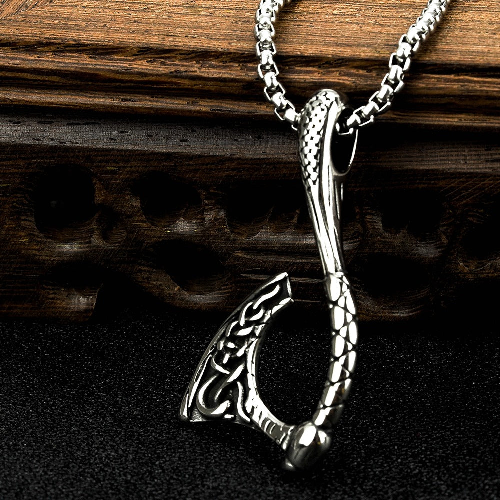 European And American Jewelry Wholesale Titanium Steel Men's Pendant Necklace Retro Viking Axe Hip Hop Style