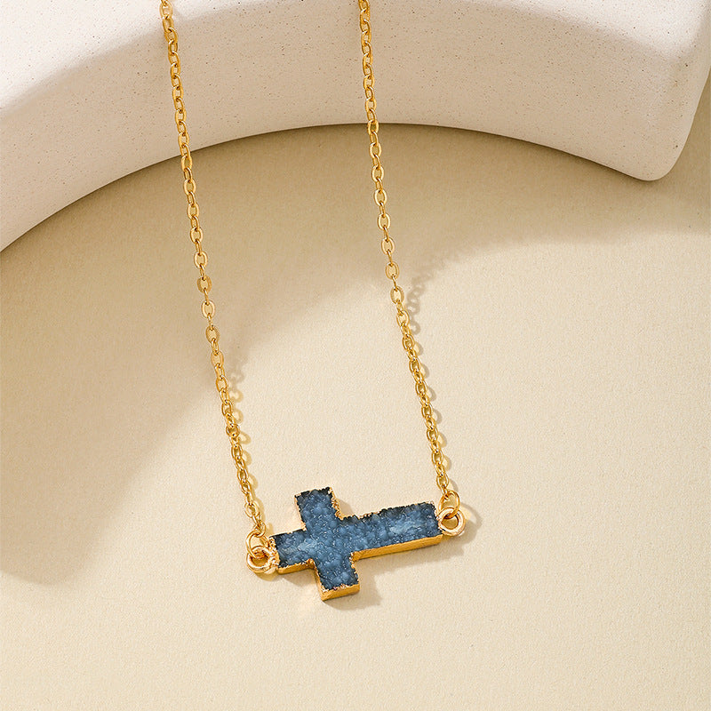 Planderful Vienna Verve Necklace – Trendy Metal Cross Resin Pendant