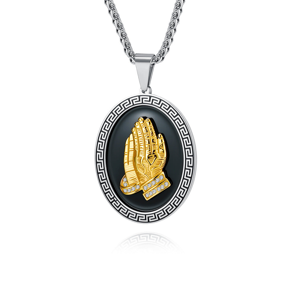 Stainless Steel Prayer Hands Necklace