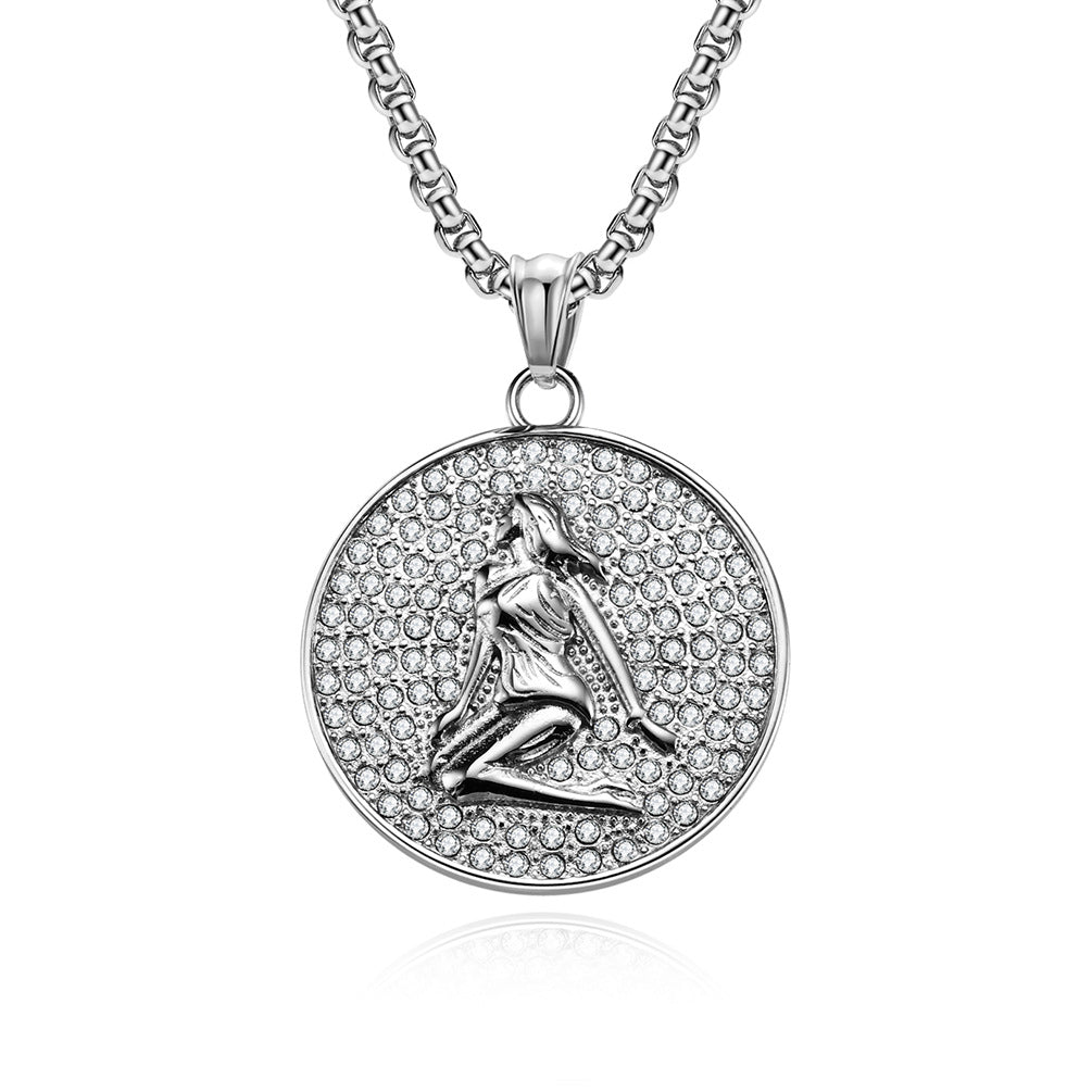Planderful Twelve Constellations Zircon Titanium Steel Pendant For Hip Hop Style Fans