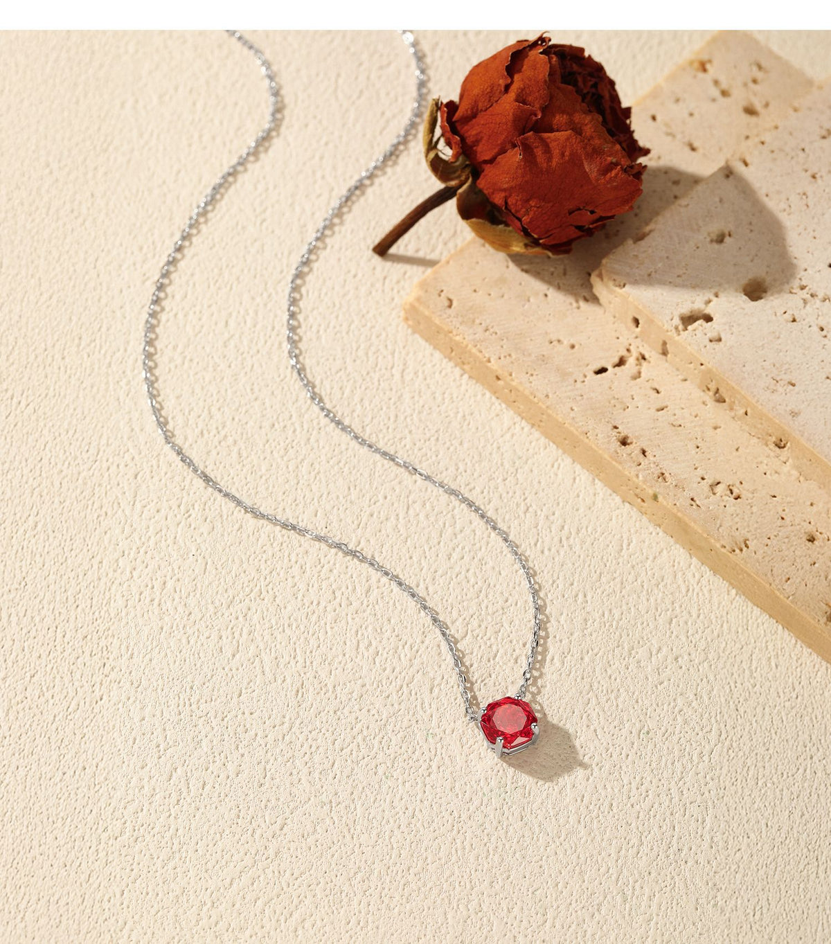 925 Sterling Silver Pomegranate Red Rose-Cut Zircon Necklace