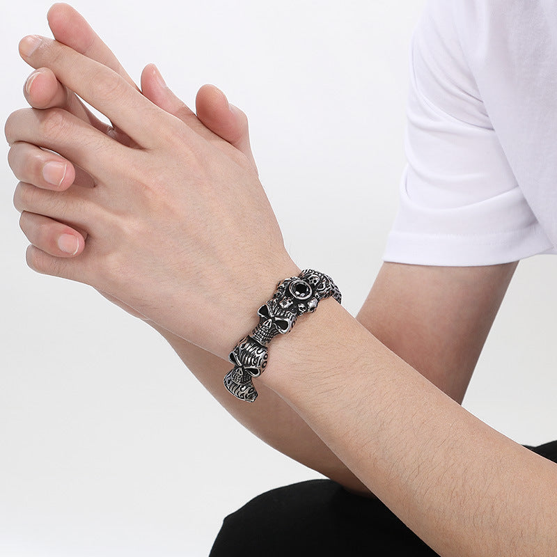 Planderful Gothic Skull Bracelet For Men Titanium Steel