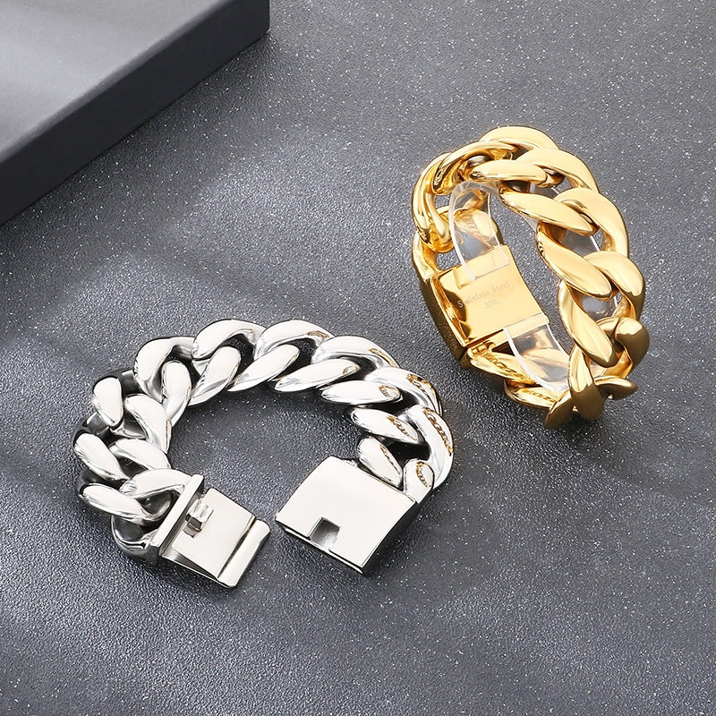 Titanium Steel – Vacuum Plating 30mm Design Cuban Chain Stainless Bracelet