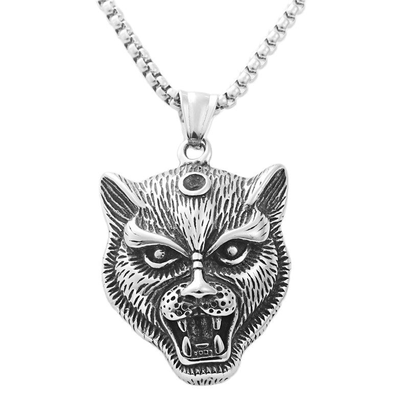 Personalized Punk Lion Head Pendant Necklace in Titanium Steel for Men - Retro Trendy Animal Design