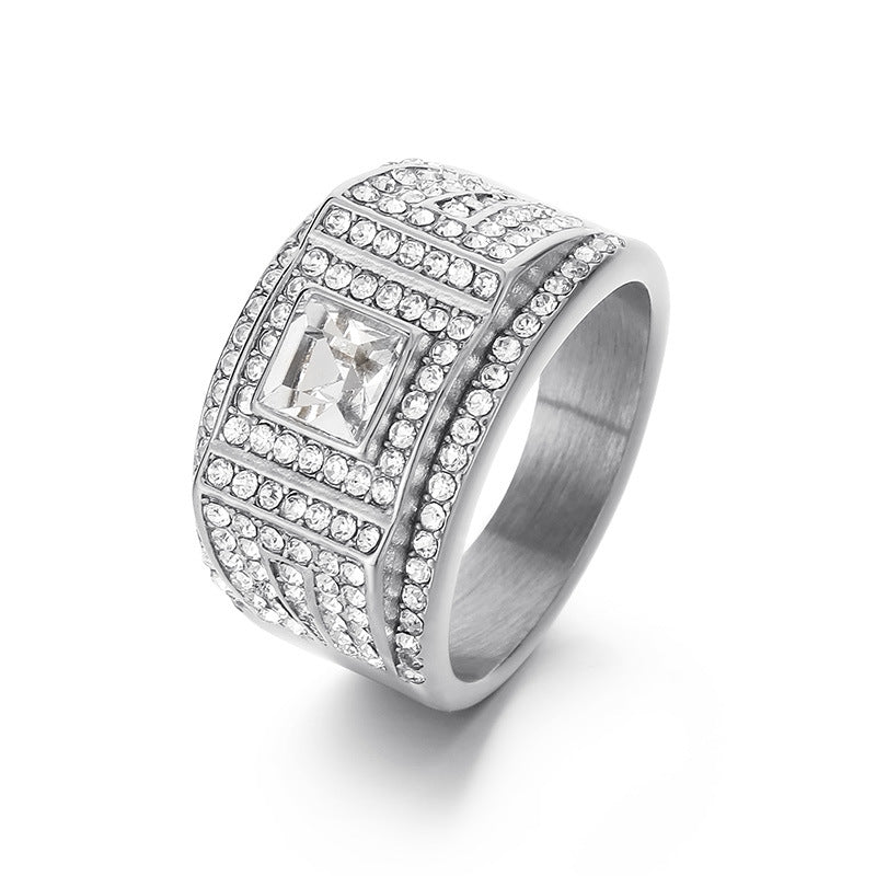 Colored Gemstone Finger Wrench, Inlaid With Zircon Three-Dimensional Texture Stainless Steel Men's Ring