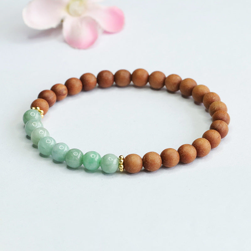 Jadeite Round Bead & Sandalwood 6 mm Beaded Bracelet