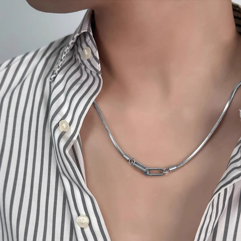 Planderful Jewelry Titanium Steel Double Buckle Necklace For Men And Women Elegant Collarbone Chain With Temperament