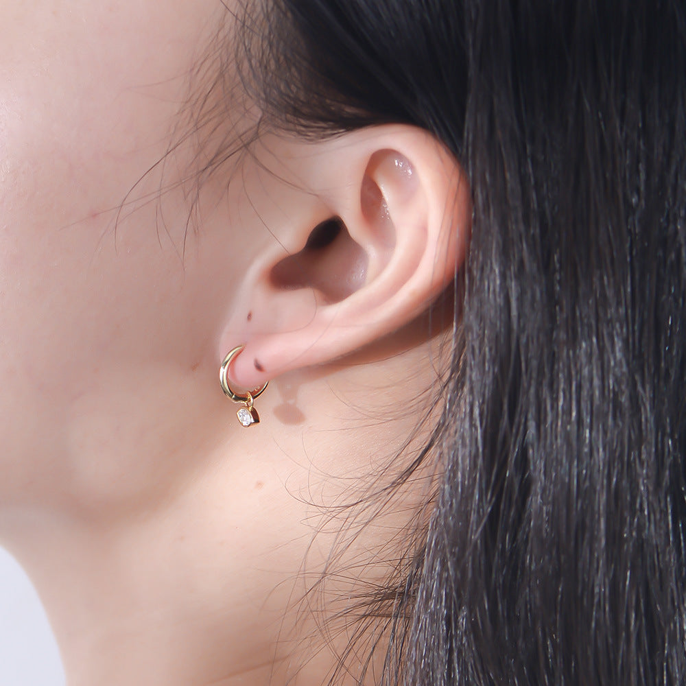 S925 Sterling Silver Earrings, High-Quality Earrings, Geometric Horse Eye Zircon Earrings, High-End
