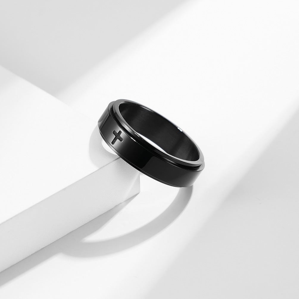 Planderful Rotating Cross Ring Steel Unisex Jewelry For European And American Weddings And Engagements Statement