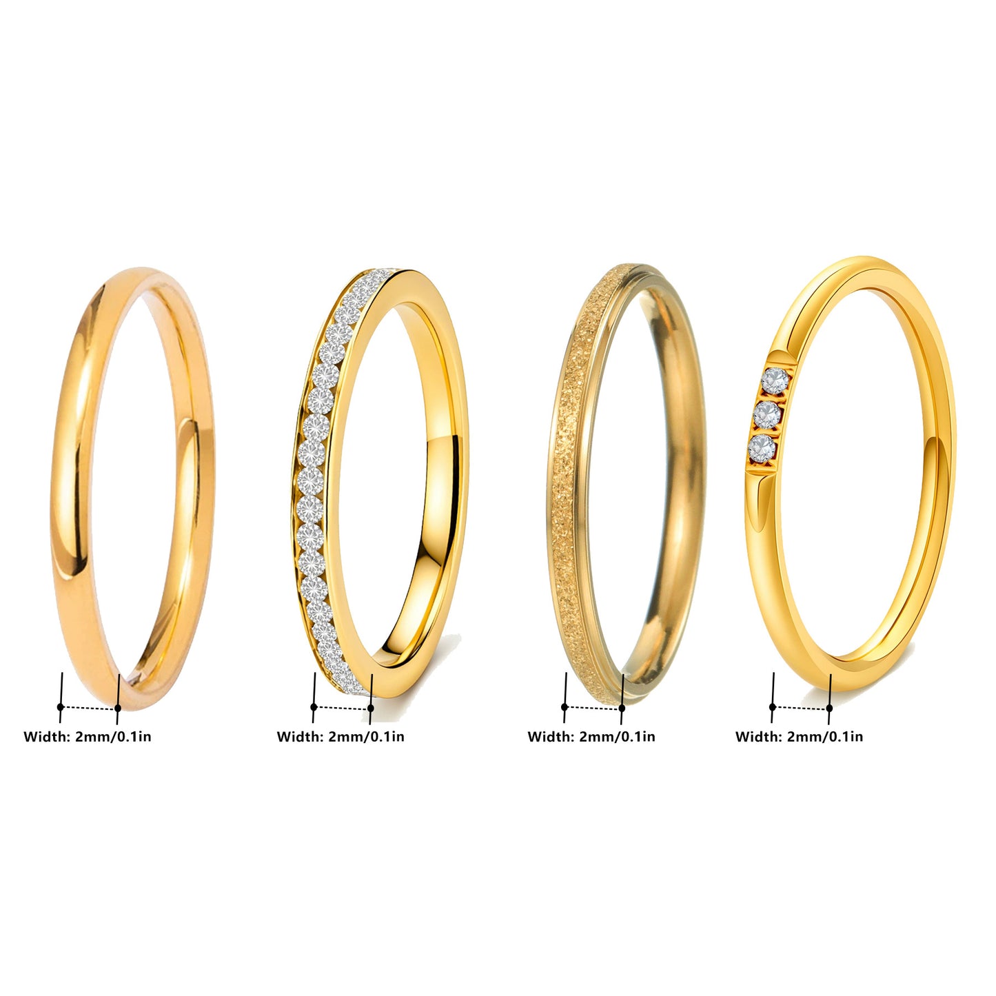 Planderful Everyday Genie Unisex 4 Piece Stacked Stainless Steel Ring Set With Matte Zircon Accents
