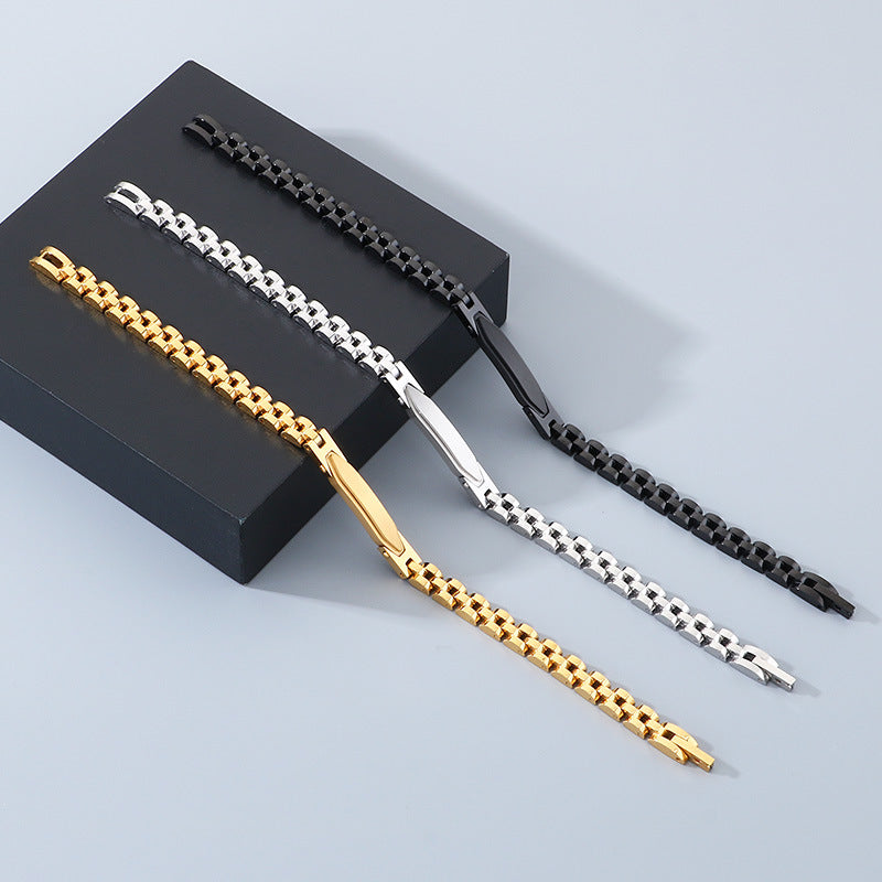 Couple Bracelet – Japan & South Korea 6mm Curved Bar Strap Chain Titanium Steel Unisex