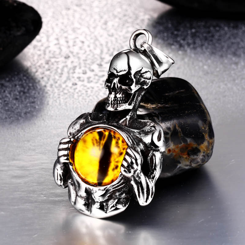 Punk Skull Reaper Eyeball Pendant - Wholesale Vintage Gothic Stainless Steel Jewelry for Men