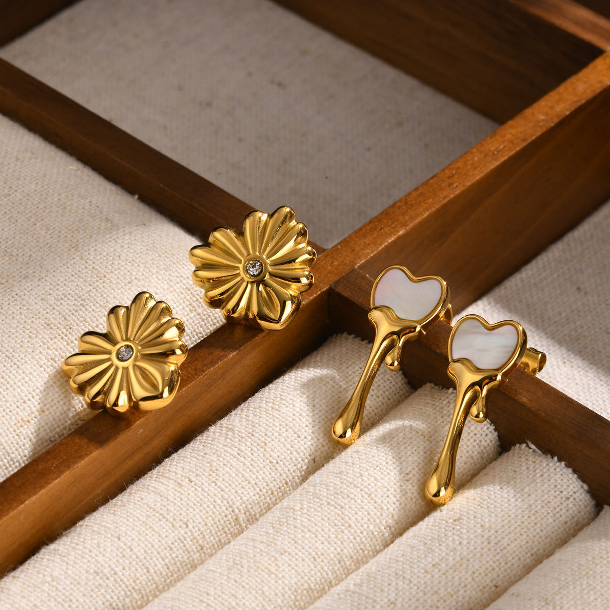 Premium Flower Melted Love Stud Earrings Gold
