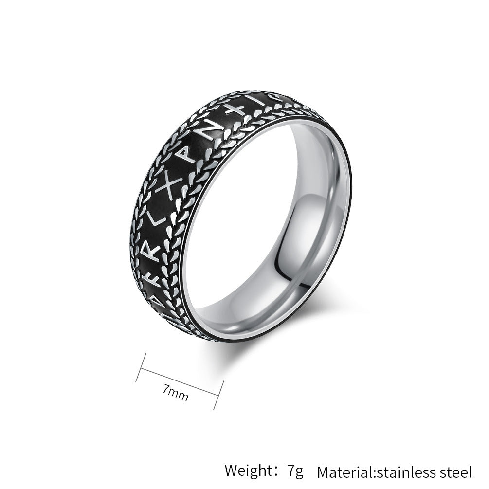 Planderful Nordic Viking Ring For Men Stainless Steel Bold Retro Luhn Character Jewelry