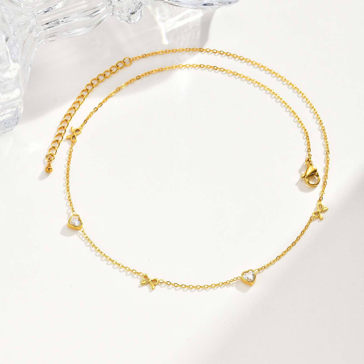 Stainless Steel Heart-Shaped White Zircon Cherry Heart-Shaped White Zircon Bow Necklace