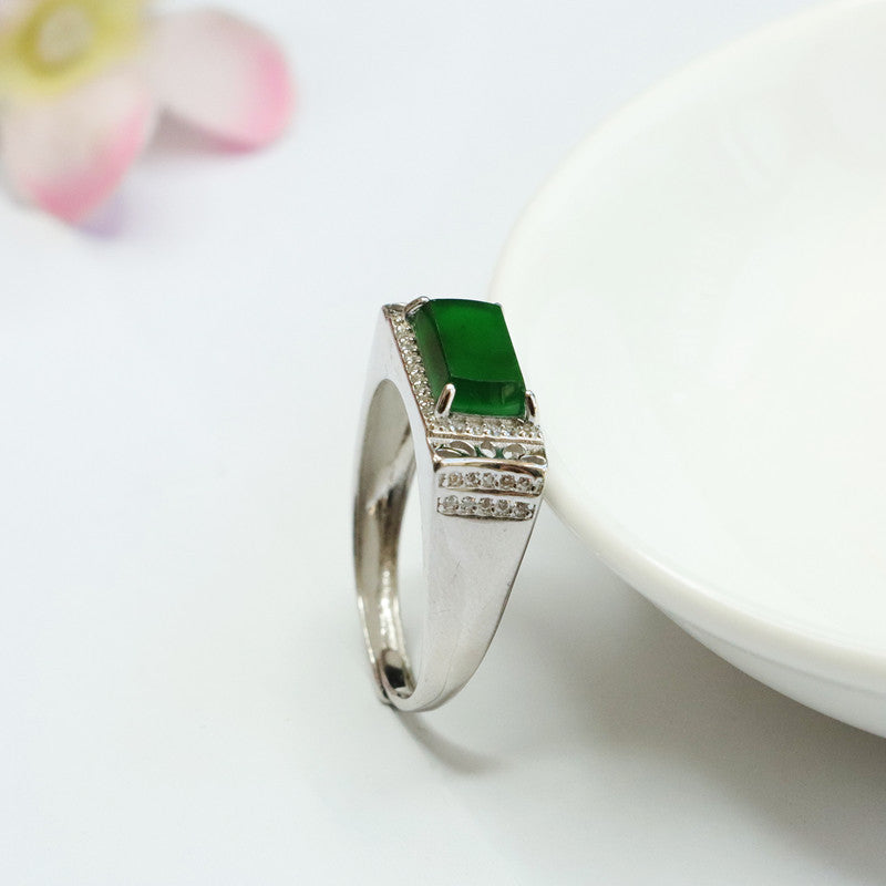Sterling Silver and Jade Adjustable Rectangle Ring