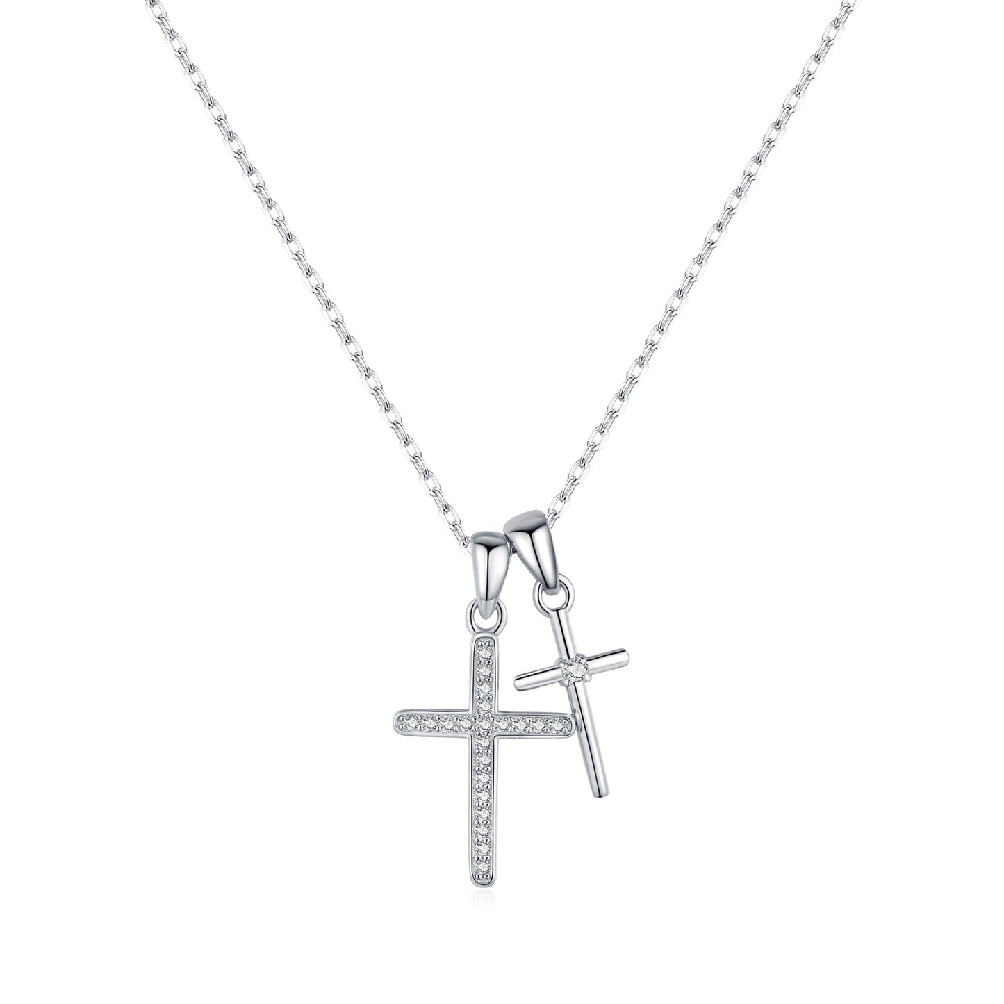 Planderful Collection S925 Silver Double Cross Necklace – Trendy Artistic Niche Collarbone Chain
