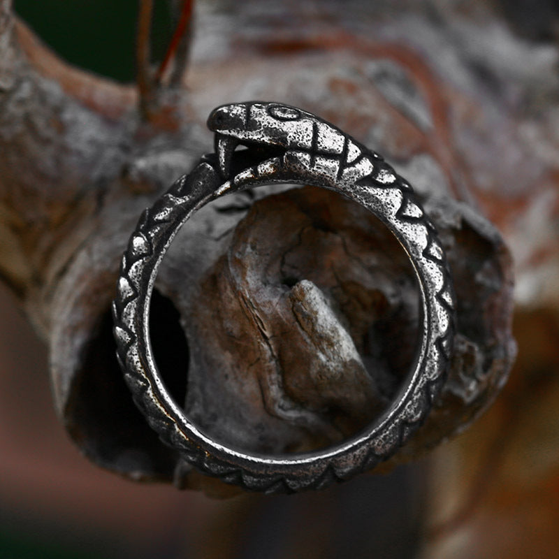 Custom Stainless Steel Ouroboros Ring for Men - Retro Zodiac Snake Design in Titanium Steel
