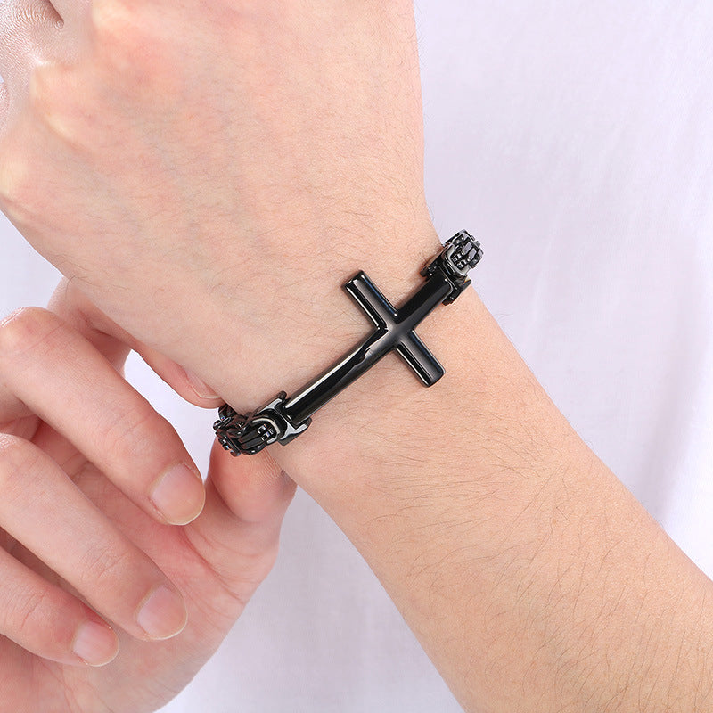 Planderful Men Cross Bracelet Retro Byzantine Titanium