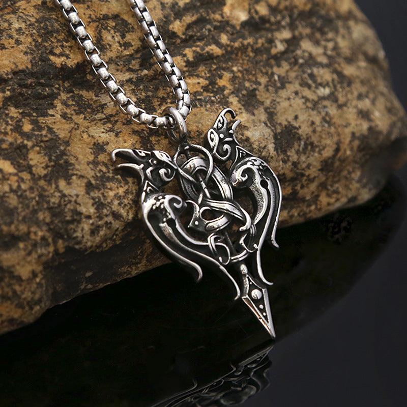 Foreign Trade Retro Stainless Steel Personalized Couple Necklace Titanium Steel Viking Gemini Pendant for Men