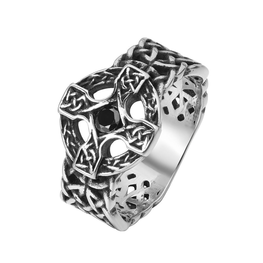Planderful Titanium Steel Ring For Men And Unisex Retro Cross Design Everyday Genie Protection Statement