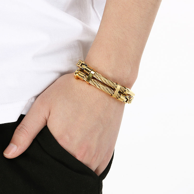Design Braided Wire Steel Wire Nail – Punk Rock Emperor Chain Titanium Steel Men's Bracelet