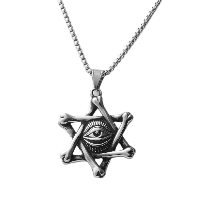 Trendy Titanium Steel Eye of Death Pendant Necklace for Men and Women - Retro Hexagram Design