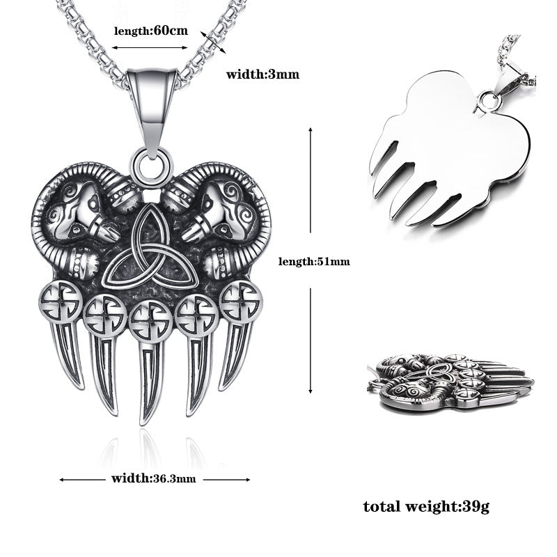 Steel Necklace – Statement Viking Bear Claw Pendant For Bold Warriors And Collectors