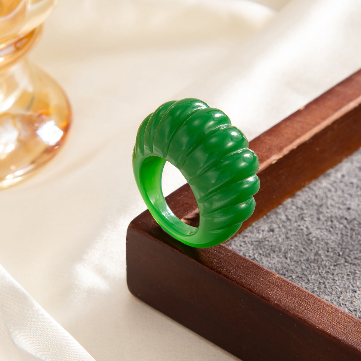 Planderful Resin Ring Vienna Verve Retro Color Striped Wide Face Bold Statement Jewelry For Trendsetters