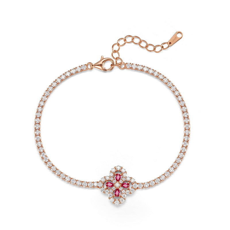 S925 Sterling Silver Lab-Grown Gemstone Four-Leaf Clover Jewelry Collection