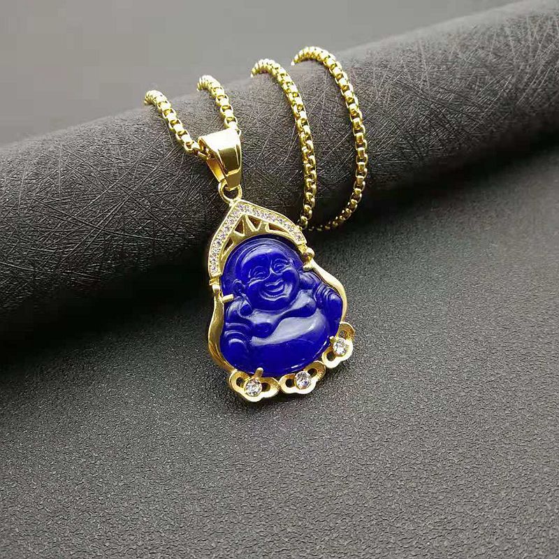 Jade Necklace – Statement Buddha Pendant Rhinestones