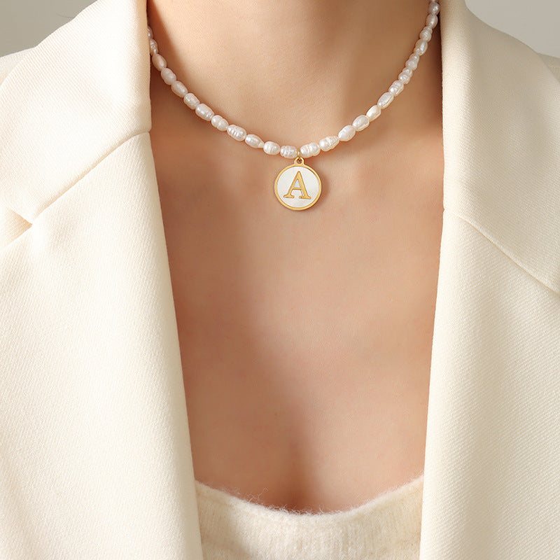 French Chic Pearl Necklace with White Sea Shell Inlay