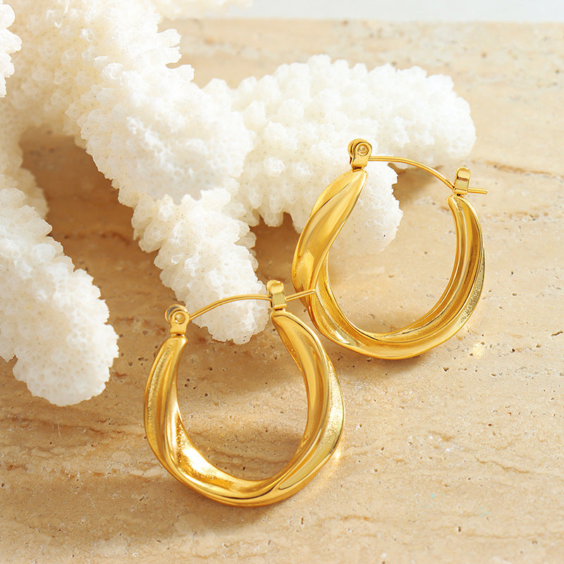 Golden Twisted C-Shaped Earrings with Personalized Feminine Touch