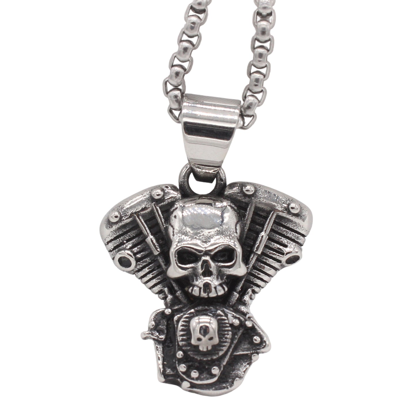 Planderful Jewelry Skull Pendant For Men Vintage Engine Design In Titanium Steel