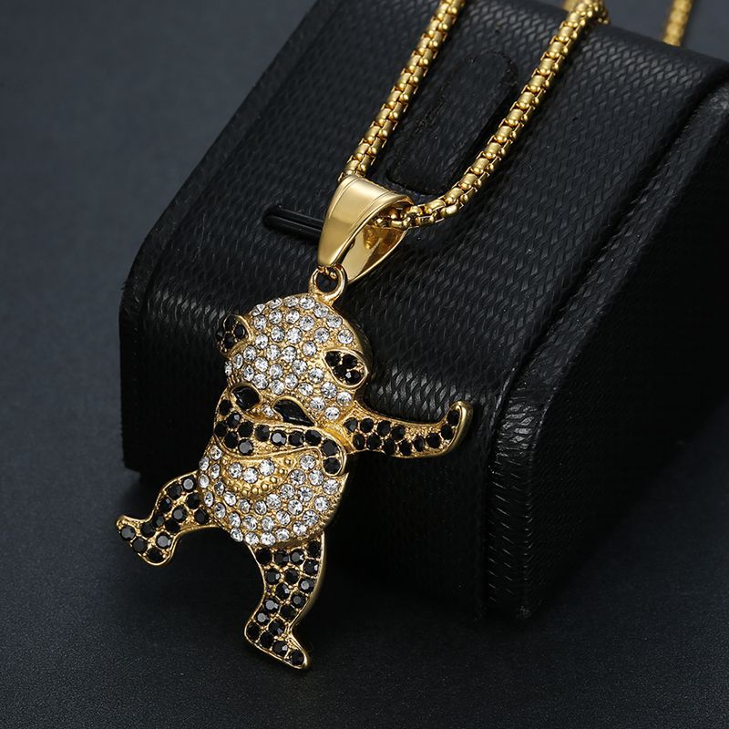 Steel Necklace - Statement Panda Pendant Necklace With Rhinestones West Coast Hip Hop Inspired