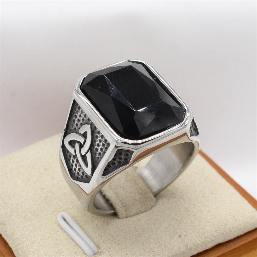 Planderful Everyday Genie Mens Titanium Steel Ring Zircon Nordic Viking Celtic Retro Protection Statement For Unisex