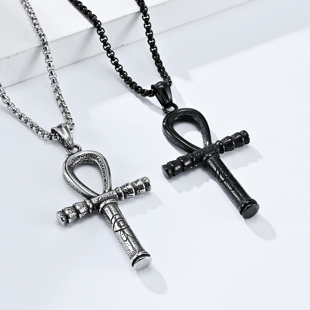 Egyptian Eye Of Horus Ankh Necklace Titanium Steel Cross Pendant Planderful Everyday Genie Gift For Her
