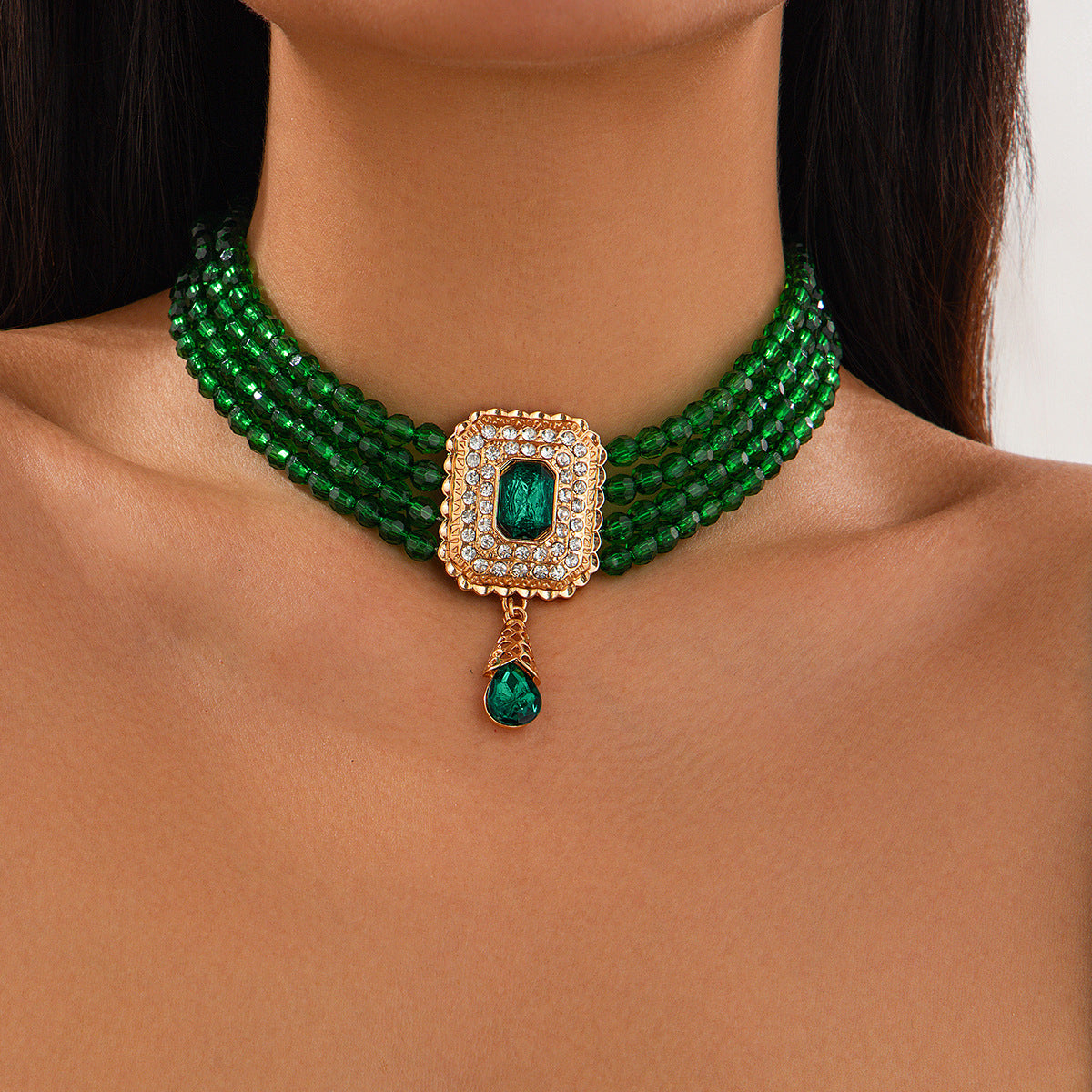 French Crystal Square Layered Choker