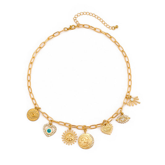 Multi-Eye Heart Fringe Necklace