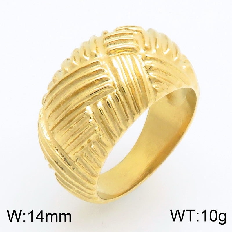 Punk Style Old Braided Ring Retro Geometric Interwoven Wide-Faced Stainless Steel Men's Ring