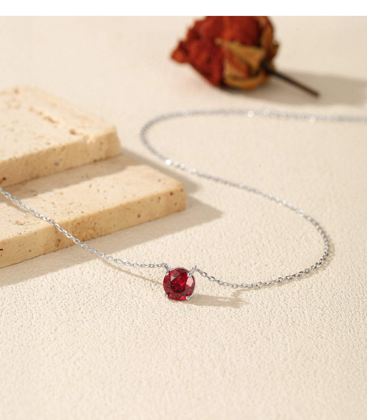 925 Sterling Silver Pomegranate Red Zircon Pendant Necklace