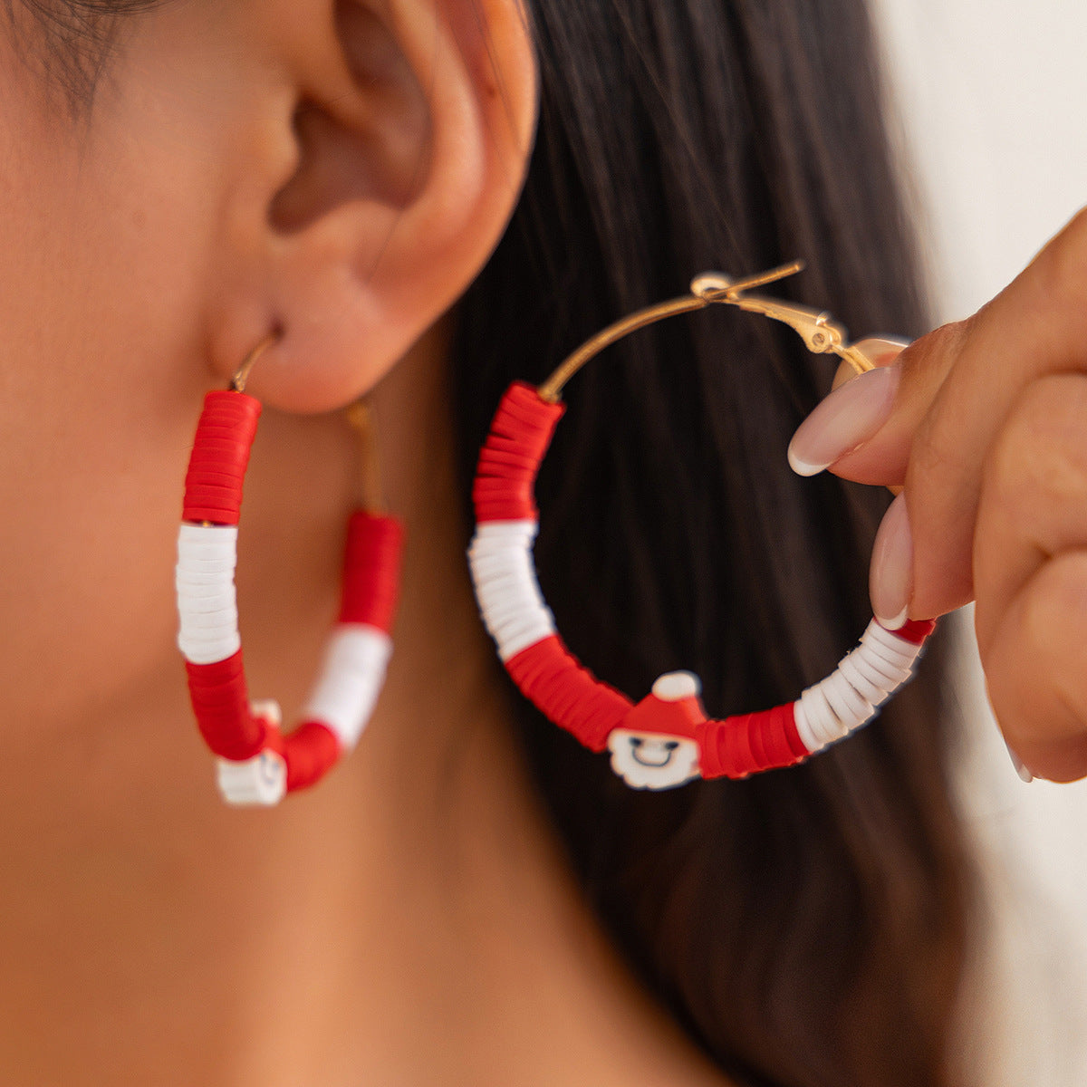 Planderful Christmas Ring Earrings Vienna Verve Santa Pendant For Women Contrasting Color Holiday Jewelry