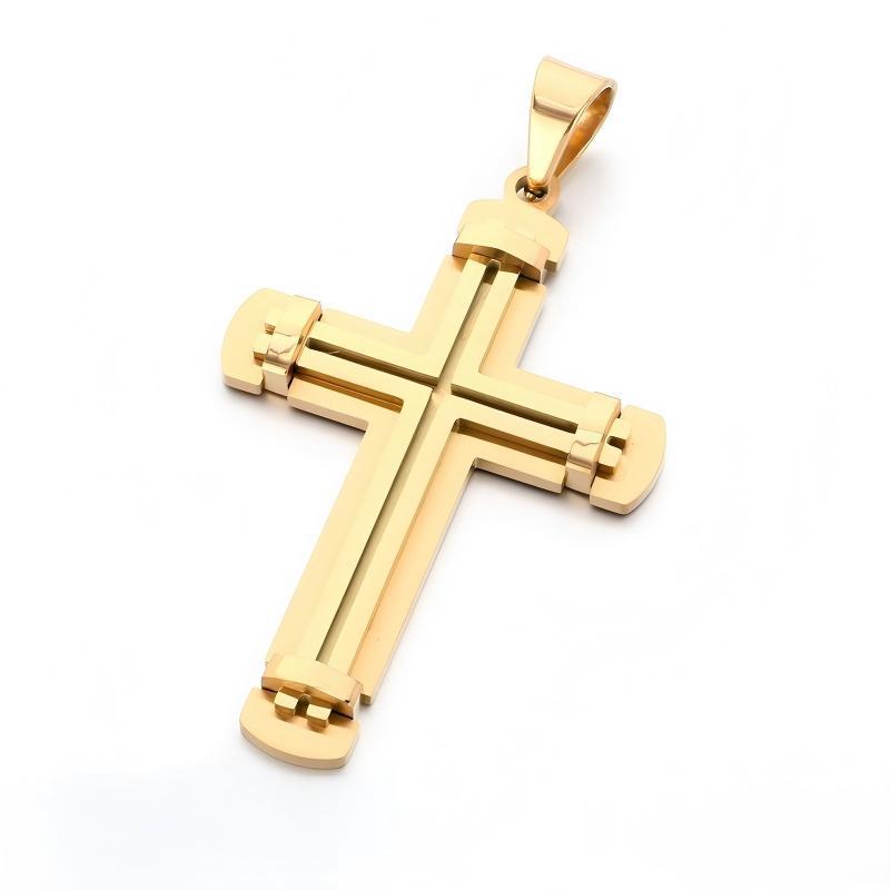 Hip-Hop Style Retro Rock Double-Layer Rivet Splicing Cross Titanium Steel Pendant Men's Color Necklace