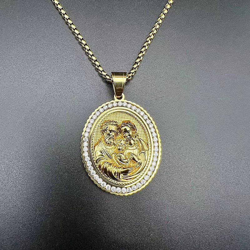 Zircon Necklace – Statement Stainless Steel Gold-Plated Jesus Father And Son Pendant
