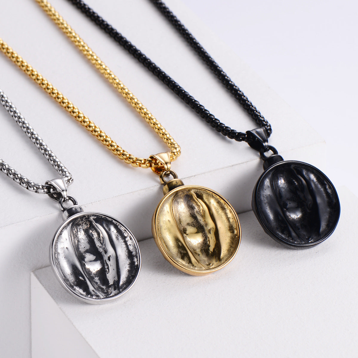 Titanium Steel Black and White Punk Pendant Necklace for Men - Retro Trendy Design