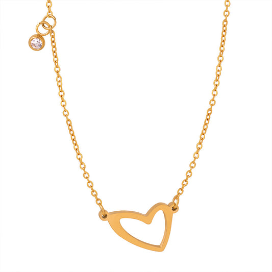 Golden Love Zircon Pendant Necklace - Stylish Japanese and Korean Design