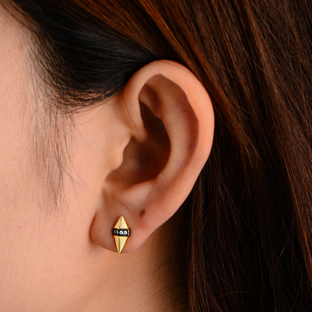 Geometric Rhombus Stud Earrings S925 Sterling Silver Punk Style Trend Two-Color Electroplated Earrings
