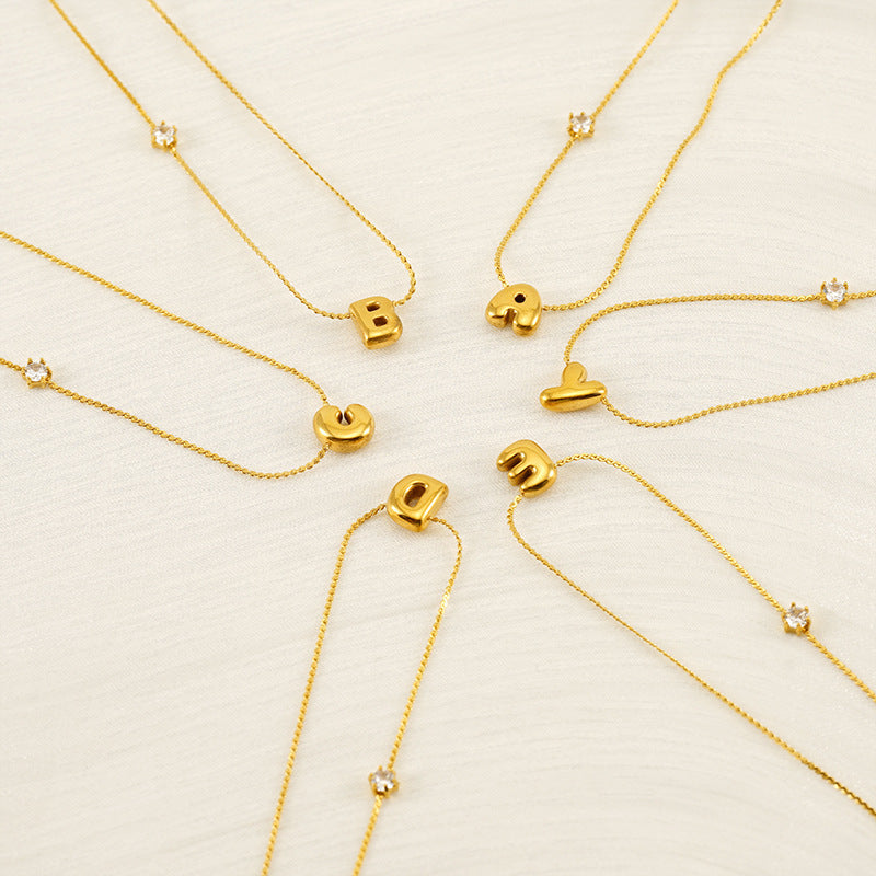 Planderful Jewelry Simple Chubby Bubble Letter Necklace Stainless Steel Personalization Pendant