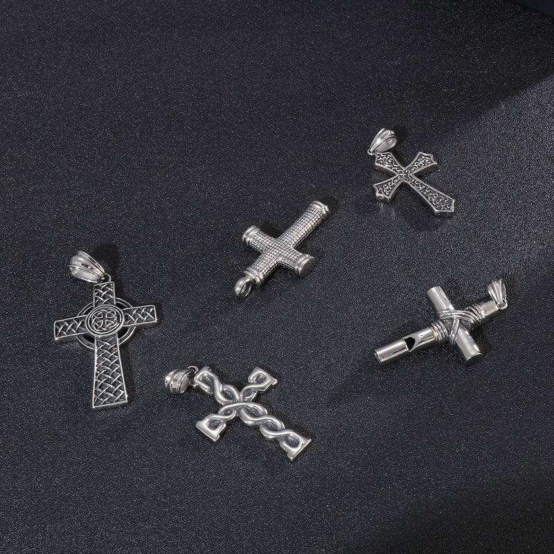 Vintage Cross Titanium Steel Pendant Necklace for Men from Europe and America